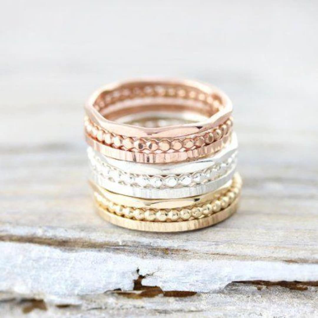 Set of 9 Sterling Silver Stacking Rings, Thin & Thick Rings, Hammered ...
