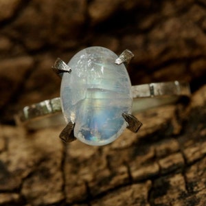 Rainbow Moonstone Ring, Solid 925 Sterling Silver Ring, Moonstone Wedding Ring, Ring For Women, Oval Moonstone Silver Jewelry, Gift for Her