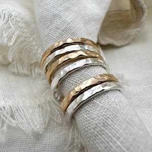 Silver Stacking Rings, 6 Rings Set , Hammered Rings, Silver Stack Rings, Women Jewelry, Stackable Ring, 925 Sterling Silver, Gift For Her