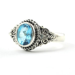 Natural Blue Topaz Gemstone Ring, 925 Sterling Silver Handmade Ring, Friendship Day Gift, Hammered Ring, December Birthstone, Gift For Her