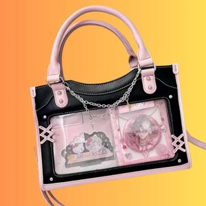 Rosa Ita-väska, väskor och accessoarer med mini-Ita-påseinsats, personlig rosett för transparent Ita-påse