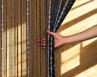 Cortinas de cuentas, cortinas para puertas, cortinas de lino negro, cortinas estilo boho para cafeterías, cortinas de cuentas para puertas, cortinas para exteriores y jardinería.