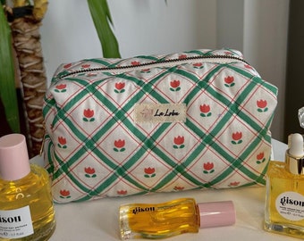 Bolsa de maquillaje estampada, bolsa de viaje pequeña, organizador de maquillaje, bolsa cosmética, bolsa de maquillaje Gingham