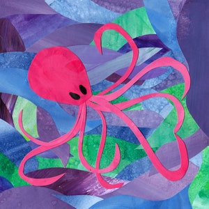 Octopus Paper Collage Print and Canvas Print, Octopus Art, Octopus Art Kids Room