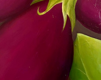 Eggplant Oil Painting Print and Canvas Print, Kitchen Decor, Eggplant Art