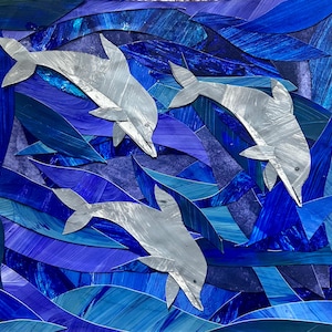 Stampa collage di carta e stampa su tela di delfini, cameretta dei bambini dei delfini