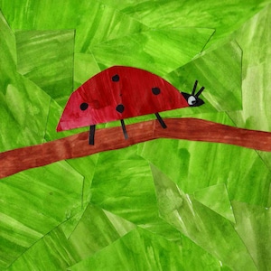 Stampa collage di carta coccinella e stampa su tela, arte coccinella, camera per bambini arte coccinella
