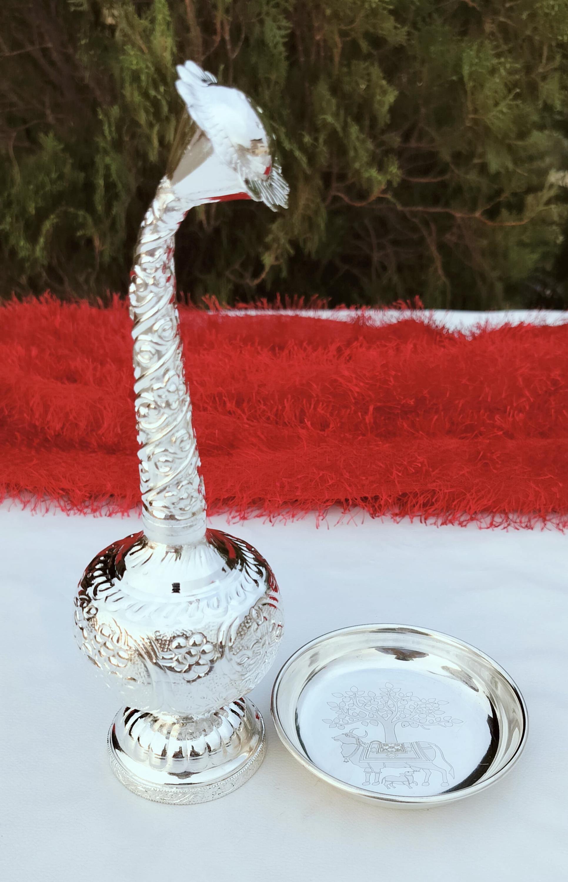 Paneer Sombu Set, German Silver Rose Water Sprinkler Set: Nakkashi