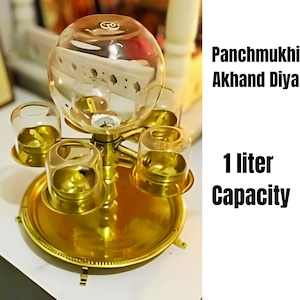Brass Akhand Diya with Oil Dispenser: Hindu Pooja Oil Lamp