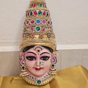 Ammavaru face,Ammavari Face, Metal Yellow Lakshmi face With Jewels Decorated