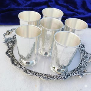 Antique German silver tray with Rajwadi 6 glass set
