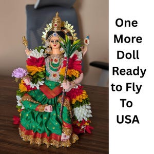 Navratri golu dolls -  Lalithambikai Fabric Doll, Green Silk Saree, Pooja Golu Display, 12 inches
