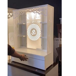 LED Light Puja Shelf OM Temple Stand Home Mandir Puja Mandir for Home,Diwali decor,Housewarming gift- -Insurance Covered