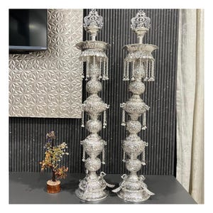Exclusive New German Silver Hand Engraved LAKSHMI Samai/Diya to light up diyas.##Germansilveritems #germansilvertray #germansilverarticles