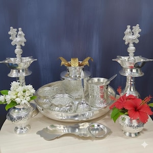 Paneer Sombu Set, German Silver Rose Water Sprinkler Set: Nakkashi