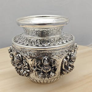 Antique German Silver Kalash, Handmade Pooja Pot, South Indian Decor