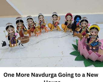 7 inch Navdurga Indian fabric Gollu Dolls#Germansilveritems-Navratri golu dolls