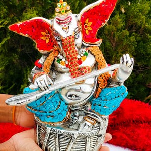 Antique German big size ganesh playing Veena