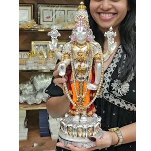 German Silver Balaji Idol: 4&quot; Pooja Mandir Altar Decor