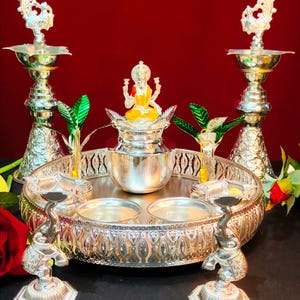 German silver *MAHALAXMI POOJA SET, Indian Puja Set, German Silver Complete Pooja Thali Set, #Germansilveritems