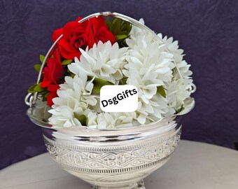 Handcrafted German Silver Flower Basket: Pooja & Festive Decor