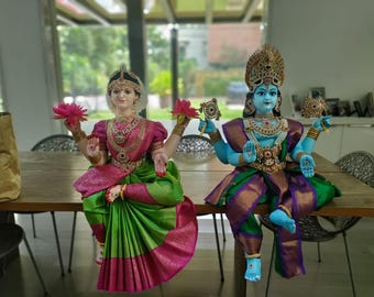 Vishnu ji and Maa Lakshmi Indian Fabric Expressive dolls Set-Navratri golu dolls