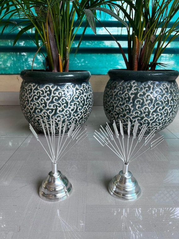 German Silver Flower Stand Pair With Kalasha Set - Etsy