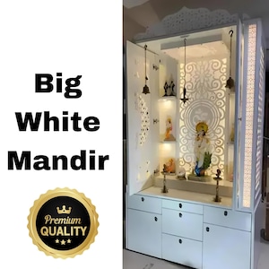 Hindu Wooden Temple- Hindu temple for home, White Mandir with Door, Wooden temple,Wooden mandir,Pooja mandir for home  -Insurance Covered