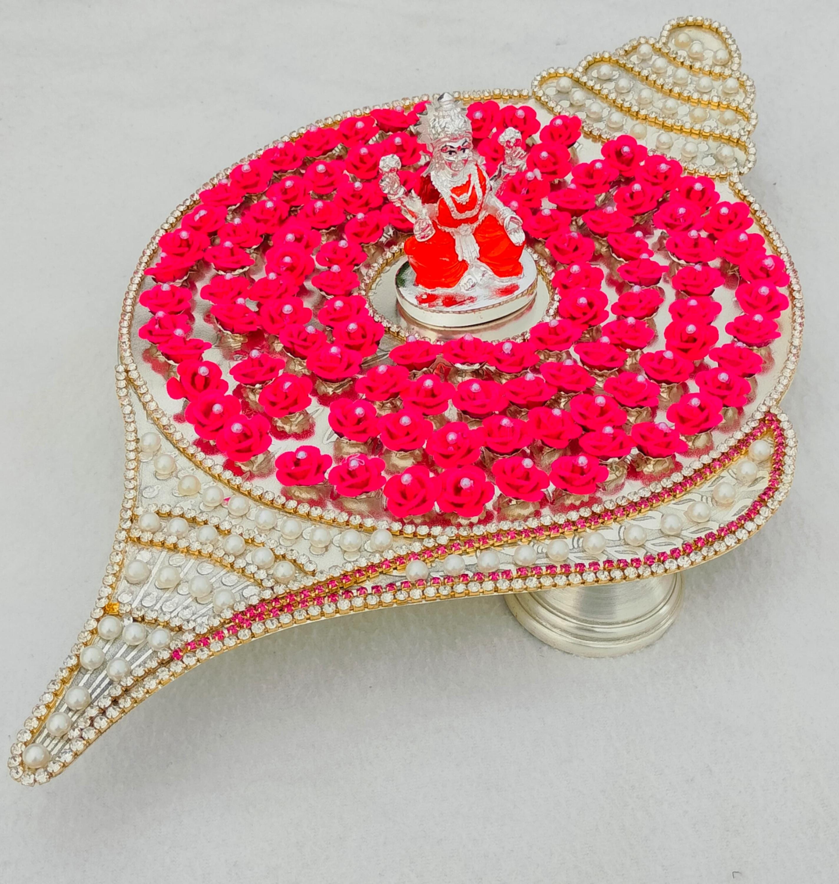 German Silver Ashtakam Stand: Lotus Flower Pooja Altar