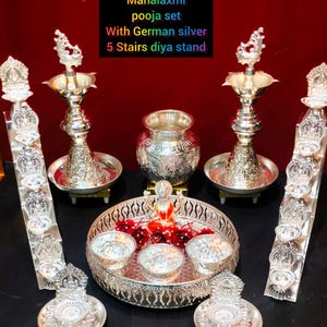 German silver *MAHALAXMI POOJA SET, Indian Puja Set, German Silver Complete Pooja Thali Set, #Germansilveritems