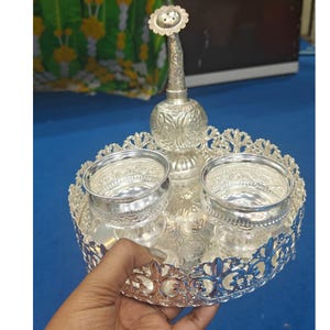 Return Gifts - German Silver 8 inches tray with Bowls panner#Germansilveritems #germansilverarticles #germansilverpoojaitems