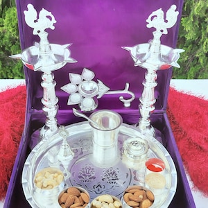 German Silver Pooja Thali Set: Diwali Puja Gift Box