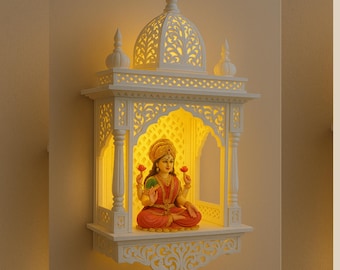 Wooden mandir with doors,Home Mandir,Wall Mandir,Led Mandir -36x24x16