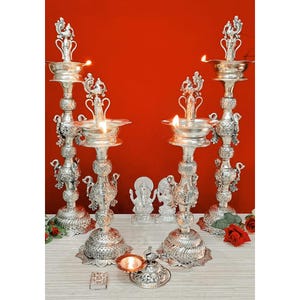 German Silver Peacock Deepam Set: Diwali Decor, Free Gifts