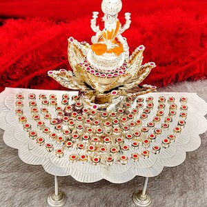 Pure German silver 108 flowers stand , Lotus singhasan withlaxmi idol & 108 flower