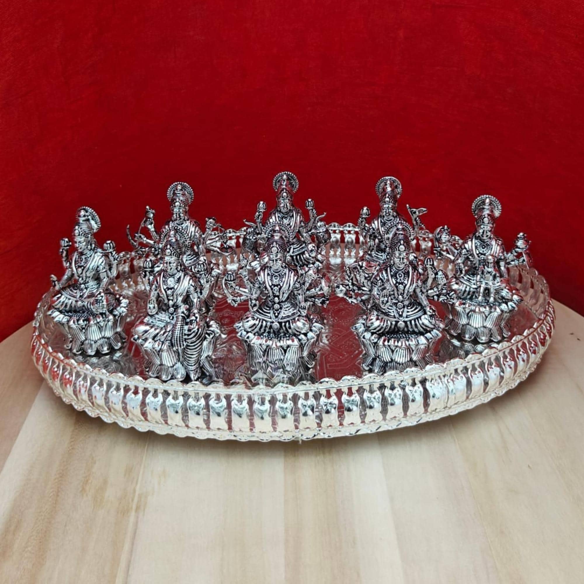 Ashtalakshmi Set- German Silver Oval Shape Tray With Astalakshmi