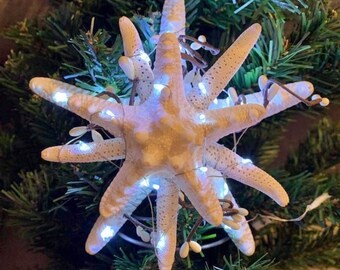 Starfish Tree Topper, Fairy Lights, Gifts for Her, Rustic Coastal, Nautical Beach, Table Sitter, Holiday Decor