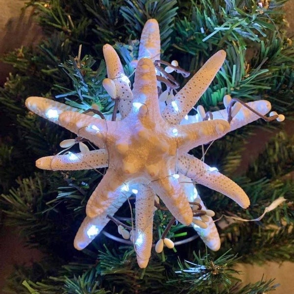 Starfish Tree Topper, Fairy Lights, Gifts for Her, Rustic Coastal, Nautical Beach, Table Sitter, Holiday Decor