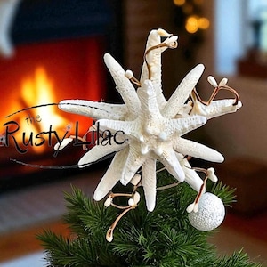 Starfish Tree Topper, Fairy Lights, Gifts for Her, Rustic Coastal, Nautical Beach, Table Sitter, Holiday Decor
