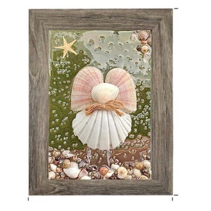 Angel Glass Frame, Gifts for Her, Rustic Coastal, Nautical Beach, Wall Art, Window Decor, Seashell, Suncatcherq