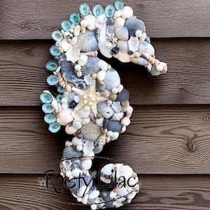 Seahorse Wall Art, Local Seashell, Beach House, Gifts for Her, Seashell Art, Starfish, Rustic Beach, Nautical Decor