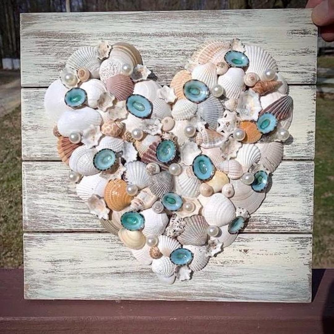 Seashell Heart Wall Decor: Rustic Beach Art, Outer Banks Shells - Etsy