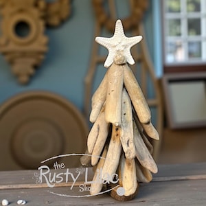 Driftwood Tree, Genuine Starfish, Outer Banks, Rustic Decor, Coastal Decor, Nautical Gifts for Her, Seashells, Tabletop Display, Ornament