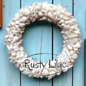 Seashell Wreath: White Shells & Starfish, Coastal Decor (12-13”)