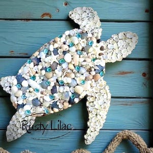 Seashell Turtle Wall Art: Outer Banks Beach House Decor