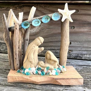 Driftwood Nativity with Starfish and Blue Limpets