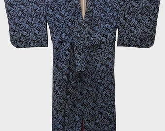Vintage  tsumugi kimono - Navy Flowers in Weave - Hallelujah original arrange