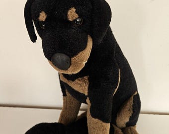 Vintage Rottweiler & Puppy Sitting Poseable Plush Dog 17'' Laying Pup 12''
