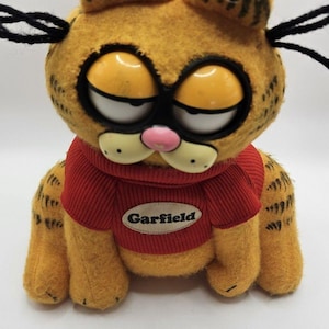 Vintage Garfield Pratande Rörliga Ögon Plysch Dragsnöre Leksak 1983 SÄLLSYNT 8'' Se Des