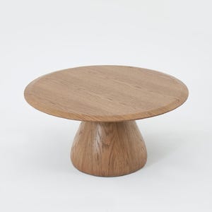 Round Solid Wood Coffee Table – Sculptural Pedestal Base – Handmade Minimalist Design – Naturel Finish – Modern Organic Furniture